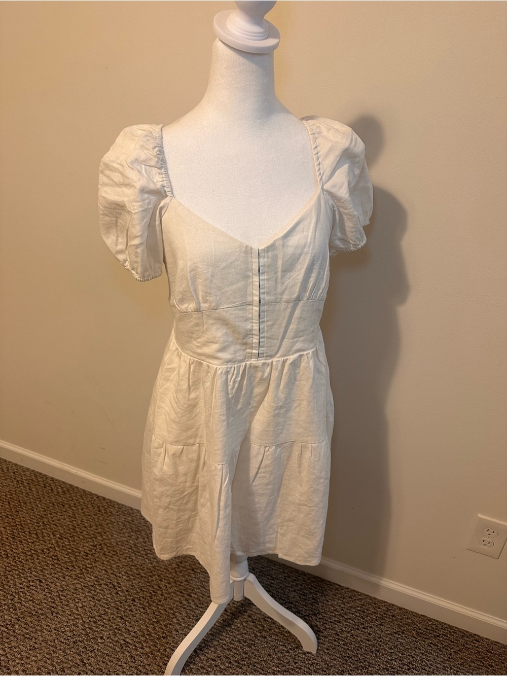 House of Harlow 1960 Cream Puff-Sleeve Mini Dress Size Medium